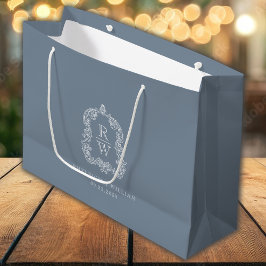 Monogram Wappen Dusty Blue Wedding Große Geschenktüte