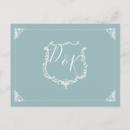 Monogram Wappen Dusty blue Wedding rsvp Postcard Einladungspostkarte