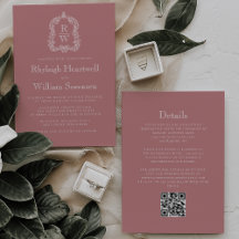 Monogram Wappen Dusty Rose QR Code Hochzeit