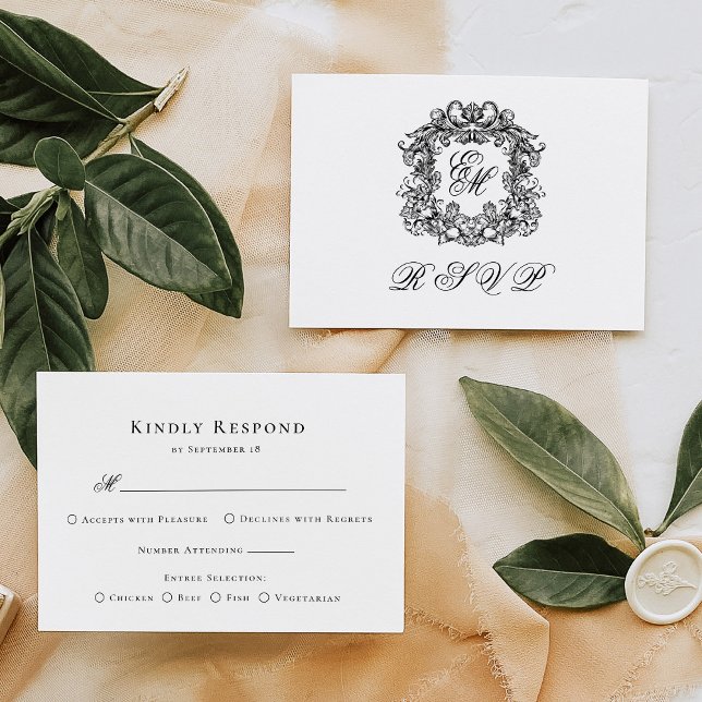 Monogram Wappen Elegant Menu Wedding RSVP Card Karte (Von Creator hochgeladen)