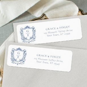 Monogram Wappen French Rose Blue Wedding Address