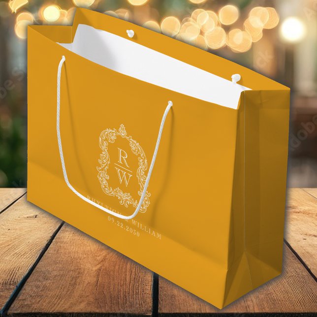 Monogram Wappen Marigold Yellow Wedding Große Geschenktüte (Von Creator hochgeladen)