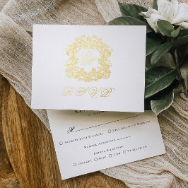 Monogram Wappen Menu Wedding Gold Foil RSVP Card Folie Einladungspostkarte