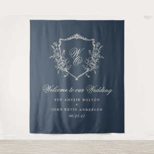 Monogram Wappen Navy Blue Wedding Wandteppich