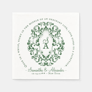 Monogram Wappen Old Print Emerald Green Wedding Serviette