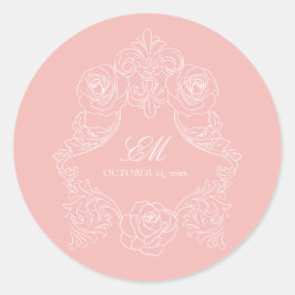 Monogram Wappen Ornament Blush Pink Wedellogo Runder Aufkleber