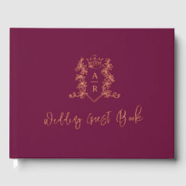 Monogram Wappen Rose Gold Dunkelroter Hochzeitsgas Gästebuch