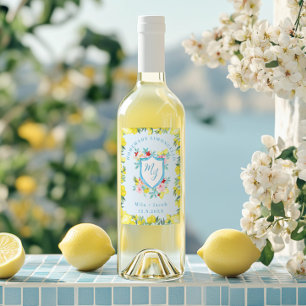Monogram Wappen Wedding Limoncello Weinetikett