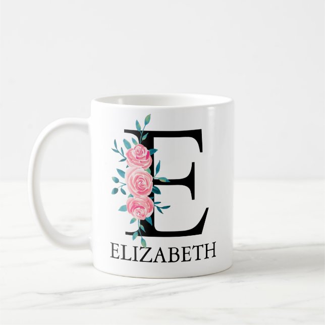 Monogram Wasserfarbe Benutzerdefinierter Single Bu Kaffeetasse (Links)