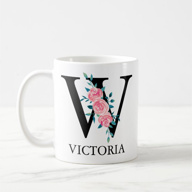 Monogram Wasserfarbe Custom Single Letter W Kaffeetasse (Links)