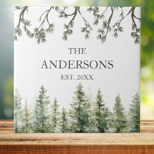 Monogram Wasserfarbe Rustikale Pinienbäume und -zw Fliese