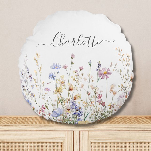 Monogram Wasserfarbe Rustikales Feld für Hübsche W Rundes Kissen (In situ)