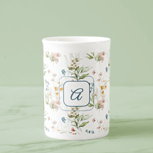 Monogram Watercolor 1600s Floral Art 10oz Prozellantasse