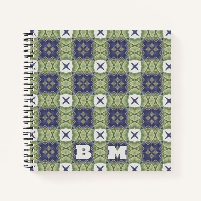 Monogram Watercolor Abstrakt Square Geometric Blue Notizbuch (Vorderseite)