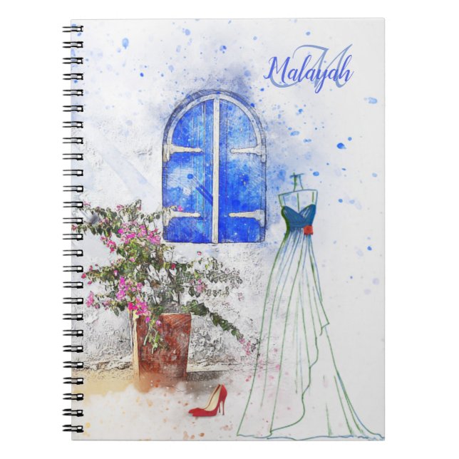 Monogram Watercolor Blue Bridal Custom Notizblock (Vorderseite)