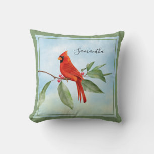 Monogram Watercolor Blue Green Kardinal Red Bird Kissen