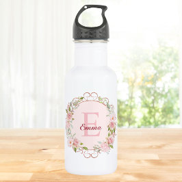 Monogram Watercolor Blush Pink Rose Flowers Floral Edelstahlflasche