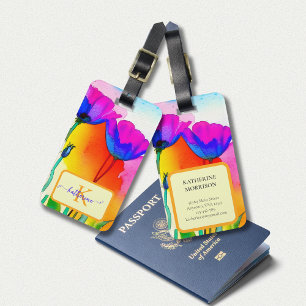 Monogram Watercolor Bright Floral California Poppy Gepäckanhänger