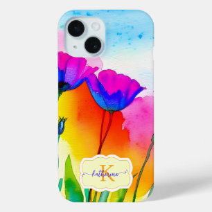 Monogram Watercolor Bright Floral Poppe Wildblume Case-Mate iPhone Hülle
