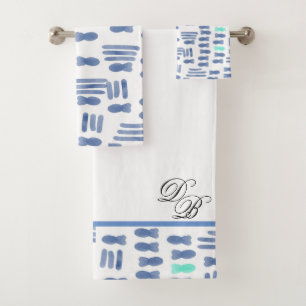 Monogram Watercolor Brush Stroke Fish Badhandtuch Set