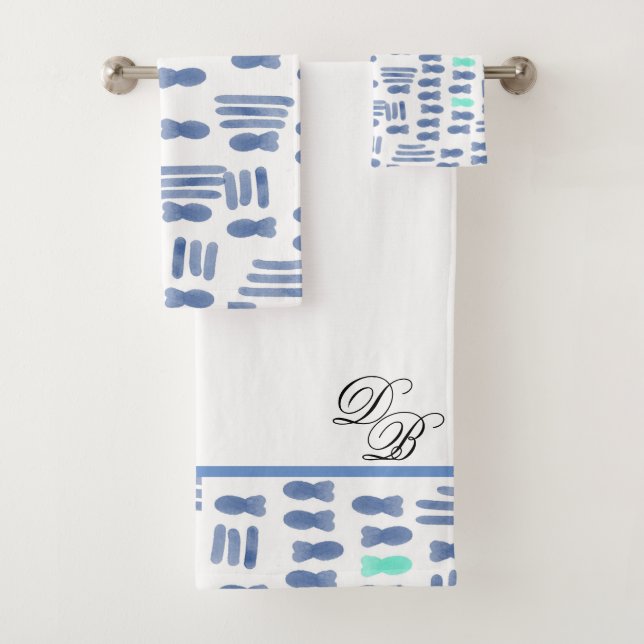 Monogram Watercolor Brush Stroke Fish Badhandtuch Set (Insitu)