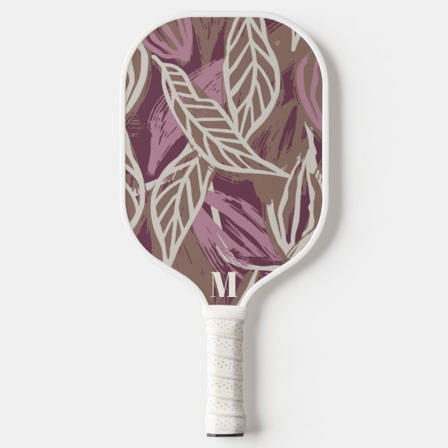Monogram Watercolor Coffee Leaf Muster Pickleball Schläger (Vorderseite)
