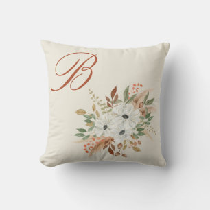 Monogram Watercolor Fall Winter Bouquet Kissen