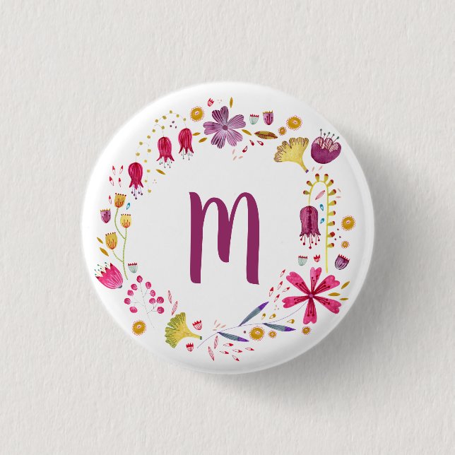 Monogram Watercolor Floral Button (Vorderseite)