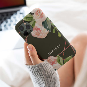 Monogram Watercolor Floral Dunkelgrün Case-Mate iPhone Hülle