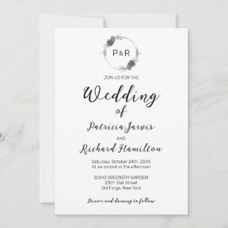 Monogram Watercolor Floral Elegante Hochzeit Einladung