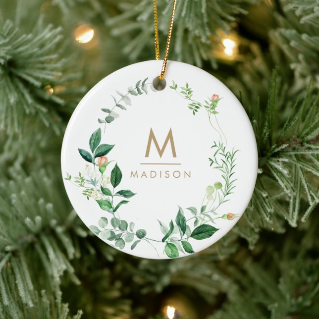  Monogram watercolor Floral Modern Fashion Keramik Ornament (Baum)