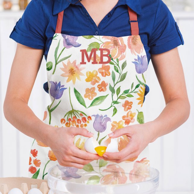Monogram Watercolor Floral Modern Girl Schürze (Von Creator hochgeladen)