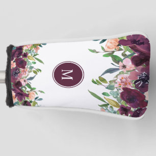 Monogram Watercolor Floral Pink Lila Marsala Golf Headcover