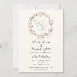 Monogram Watercolor Floral Wreath Wedding Einladung