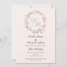 Monogram Watercolor Floral Wreath Wedding Einladung