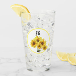 Monogram Watercolor Gelbe Sonnenblume Glas