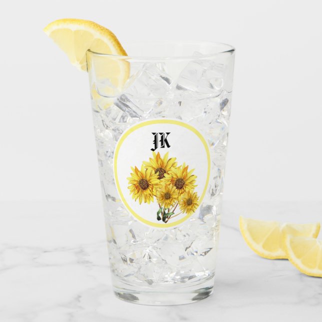 Monogram Watercolor Gelbe Sonnenblume Glas (Vorderseite Ice)