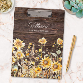 Monogram Watercolor Gelbe Sonnenblumenfelder Holz Klemmbrett