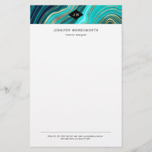 Monogram Watercolor Geode Green Agate Malachite Briefpapier