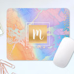 Monogram watercolor gold turquoise orange purple mousepad<br><div class="desc">A sparkly, faux gold foil monogram square and oblong dots overlay a pastel turquoise blue, purple, pink, and yellow orange background on this chic, girly, modern monogramed mousepad. Makes a chic and stylish statement every time you use it. A great gift for a friend, as well as yourself! Just type...</div>