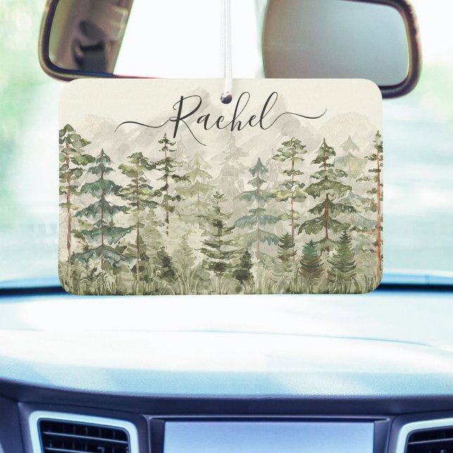 Monogram Watercolor Green Pine Forest on Mountain Autolufterfrischer (In situ)