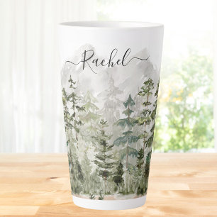 Monogram Watercolor Green Pine Forest on Mountain Milchtasse