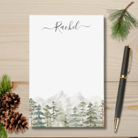 Monogram Watercolor Green Pine Forest on Mountain