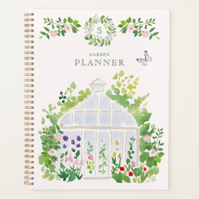 Monogram Watercolor Greenhouse Garden Planer (Vorderseite)