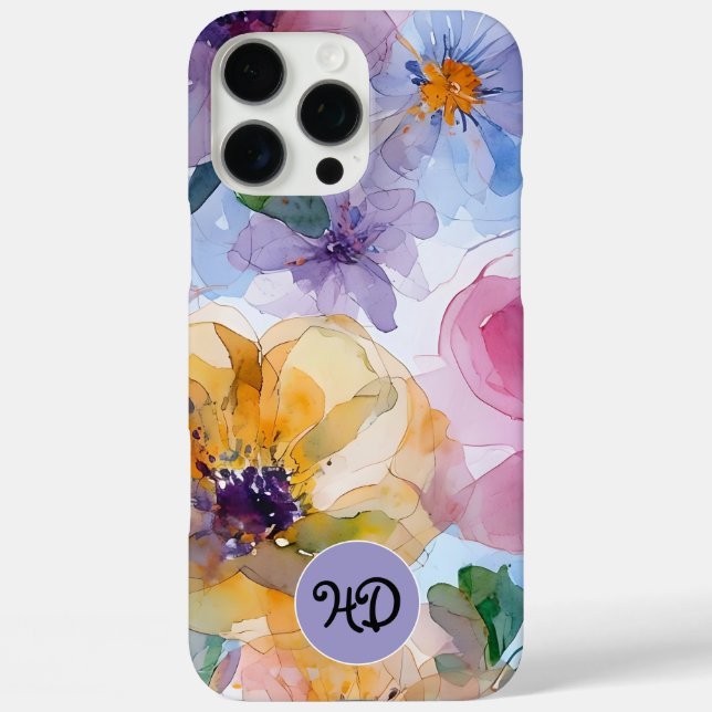 Monogram Watercolor Pastel iphone Case (Rückseite)