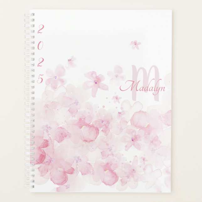 Monogram Watercolor Pink 2025 Floral Planner Planer (Vorderseite)