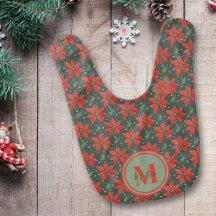 Monogram Watercolor Poinsettia Holiday Baby Bib