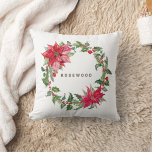 Monogram Watercolor Poinsettia Weihnachtsbrand Kissen
