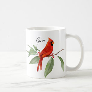 Monogram Watercolor Red Kardinal Bird Kaffeetasse