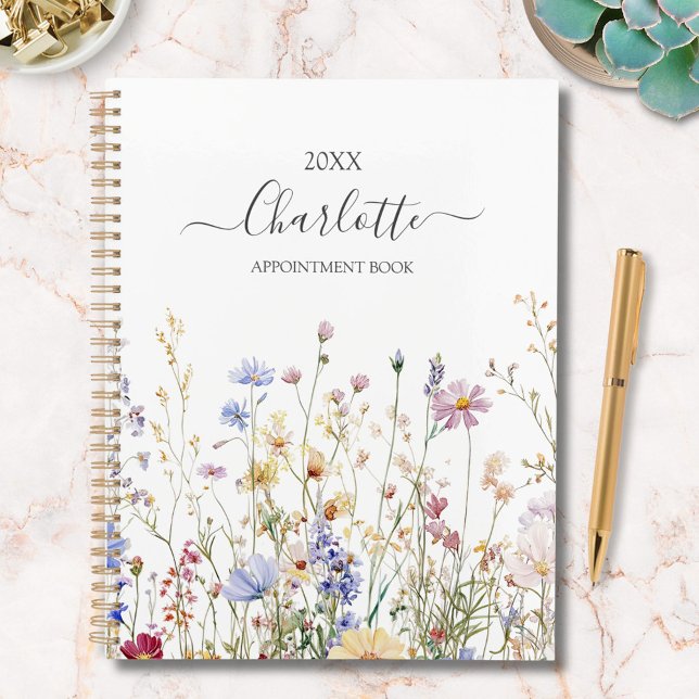 Monogram Watercolor Rustic Pretty Wildflower Field Planer (In situ)